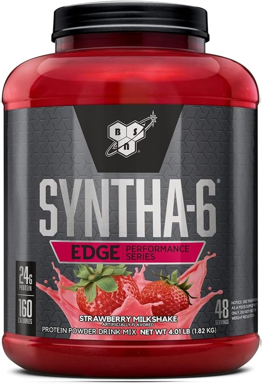 SYNTHA-6 EDGE Protein Powder, with Hydrolyzed Whey, Micellar Casein, Milk Protein Isolate, Low Sugar, 24G Protein, Strawberry Milkshake, 48 Servings